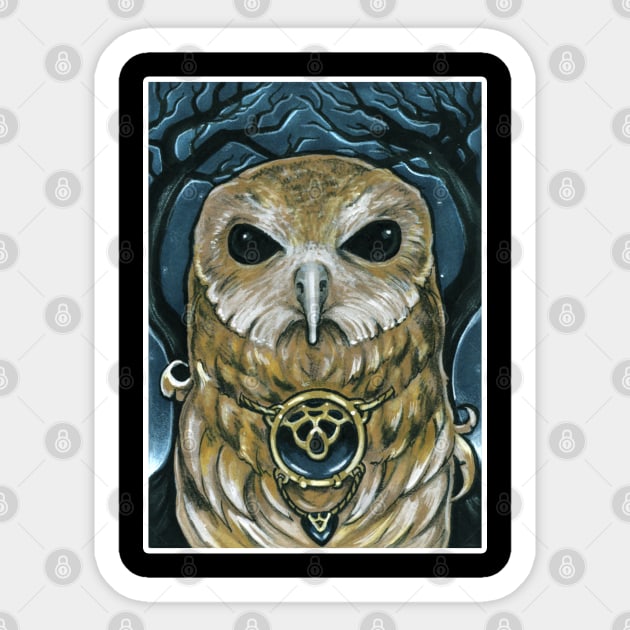 Owl Guardian of the Woods - White Outlined Version Sticker by Nat Ewert Art